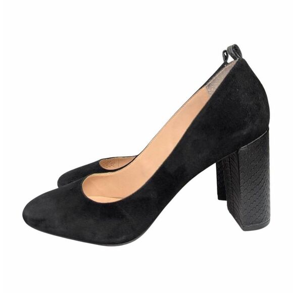 Franco Sarto Ingall black suede snakeskin accent block heel pumps women's 8.5 - Picture 3 of 8